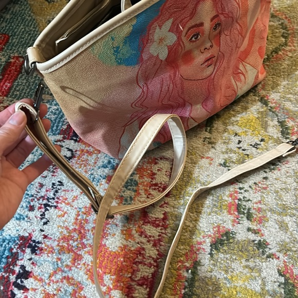 Hot Pink striped Tote / Hand Bag / Satchel. Attachable Crossbody strap. - Picture 6 of 12